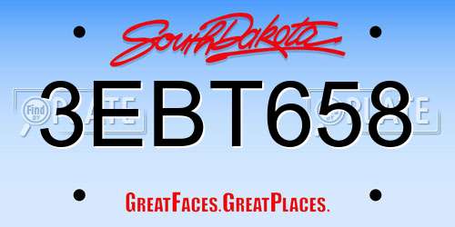 3EBT658 South Dakota License Plate
