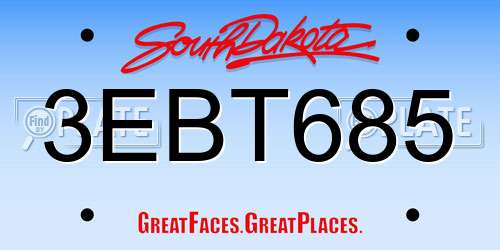 3EBT685 South Dakota License Plate