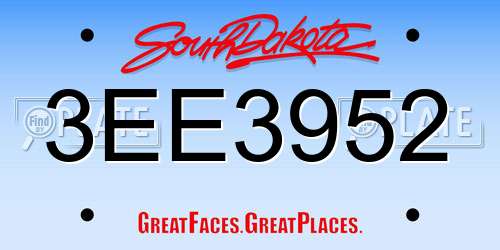 3EE3952 South Dakota License Plate