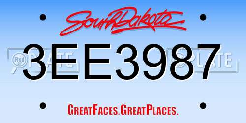 3EE3987 South Dakota License Plate