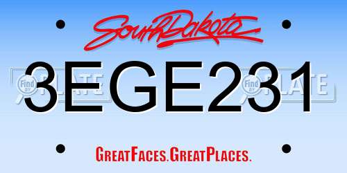 3EGE231 South Dakota License Plate