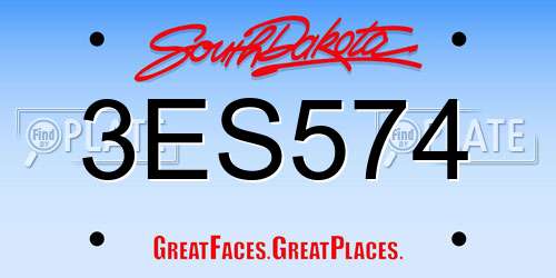 3ES574 South Dakota License Plate