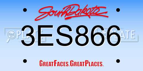 3ES866 South Dakota License Plate