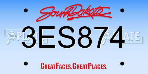 3ES874 South Dakota License Plate