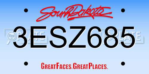 3ESZ685 South Dakota License Plate