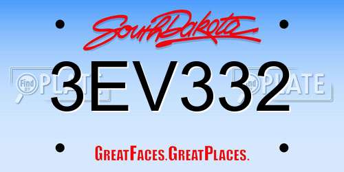3EV332 South Dakota License Plate