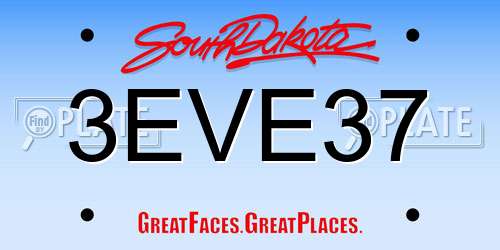 3EVE37 South Dakota License Plate
