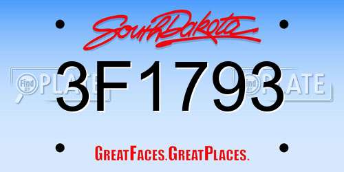 3F1793 South Dakota License Plate