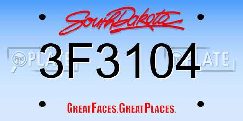 3F3104 South Dakota License Plate