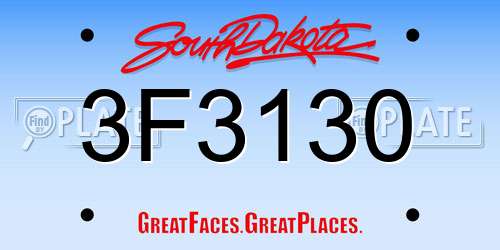 3F3130 South Dakota License Plate