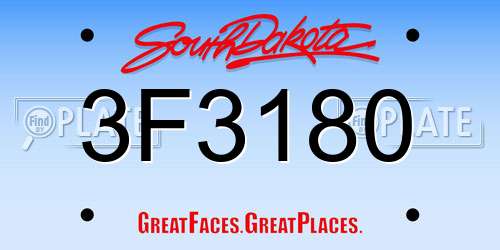 3F3180 South Dakota License Plate