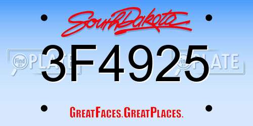 3F4925 South Dakota License Plate
