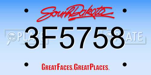 3F5758 South Dakota License Plate