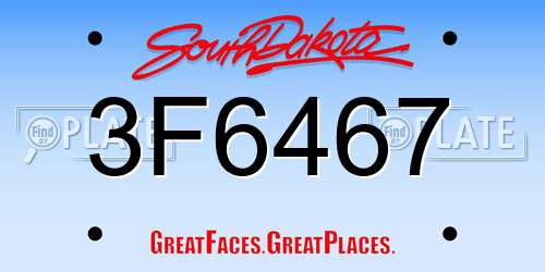 3F6467 South Dakota License Plate