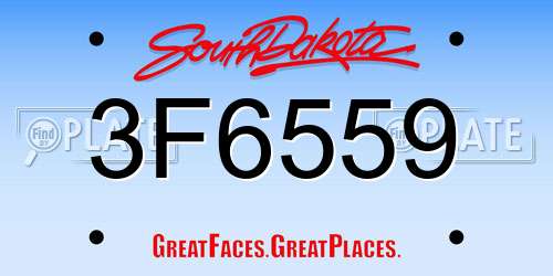 3F6559 South Dakota License Plate