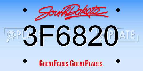3F6820 South Dakota License Plate