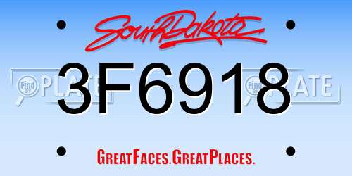 3F6918 South Dakota License Plate