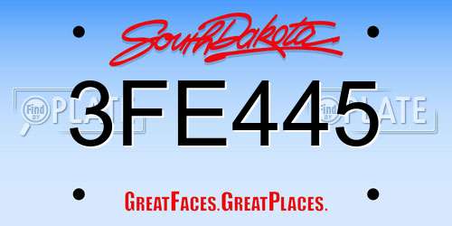 3FE445 South Dakota License Plate