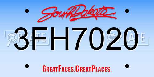 3FH7020 South Dakota License Plate