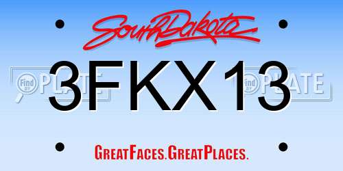 3FKX13 South Dakota License Plate