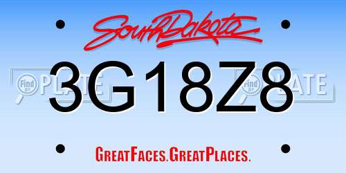3G18Z8 South Dakota License Plate