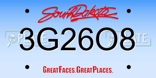 3G26O8 South Dakota License Plate