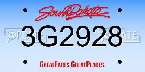 3G2928 South Dakota License Plate