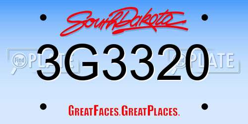 3G3320 South Dakota License Plate