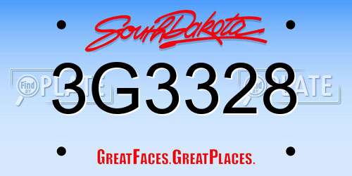 3G3328 South Dakota License Plate