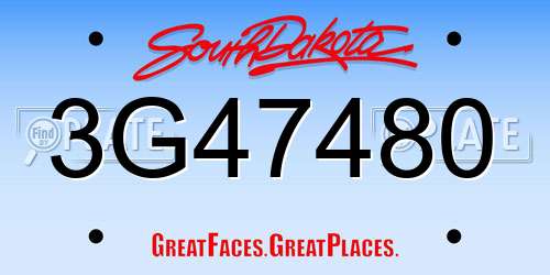 3G47480 South Dakota License Plate