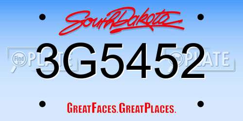 3G5452 South Dakota License Plate