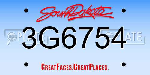 3G6754 South Dakota License Plate