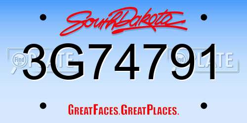 3G74791 South Dakota License Plate