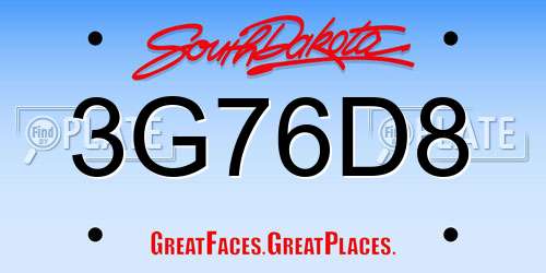 3G76D8 South Dakota License Plate