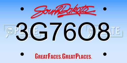 3G76O8 South Dakota License Plate