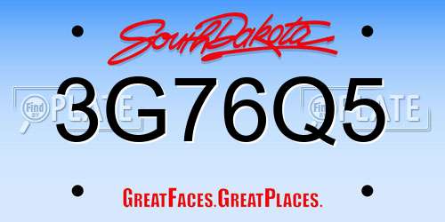 3G76Q5 South Dakota License Plate