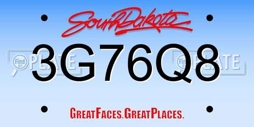 3G76Q8 South Dakota License Plate