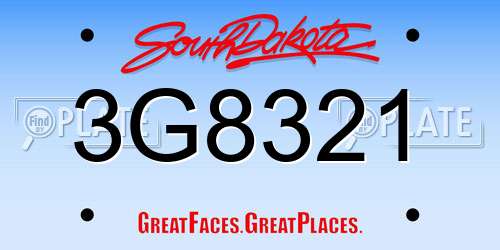 3G8321 South Dakota License Plate