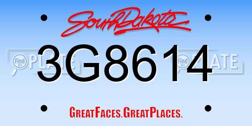 3G8614 South Dakota License Plate