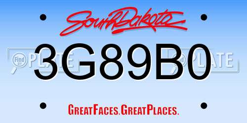 3G89B0 South Dakota License Plate