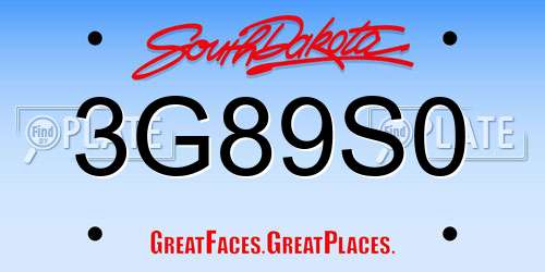 3G89S0 South Dakota License Plate