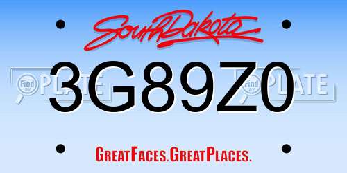 3G89Z0 South Dakota License Plate