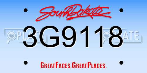 3G9118 South Dakota License Plate