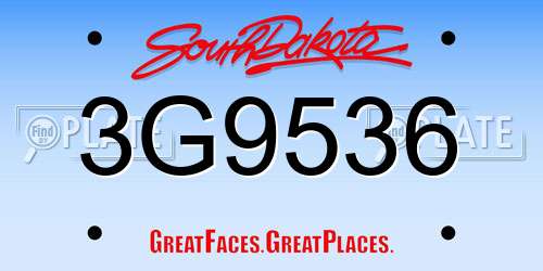 3G9536 South Dakota License Plate