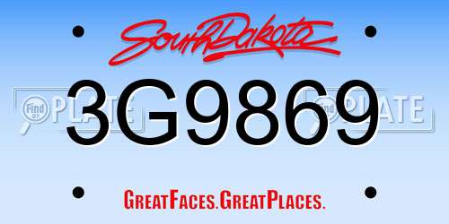 3G9869 South Dakota License Plate