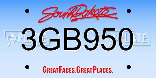 3GB950 South Dakota License Plate