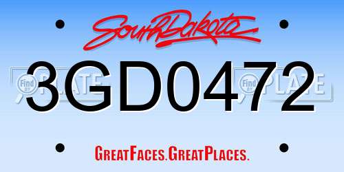 3GD0472 South Dakota License Plate