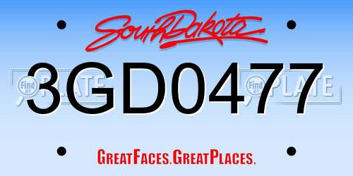 3GD0477 South Dakota License Plate