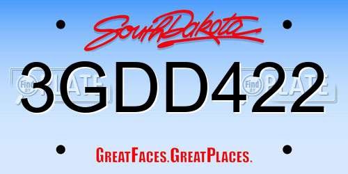 3GDD422 South Dakota License Plate