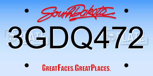 3GDQ472 South Dakota License Plate